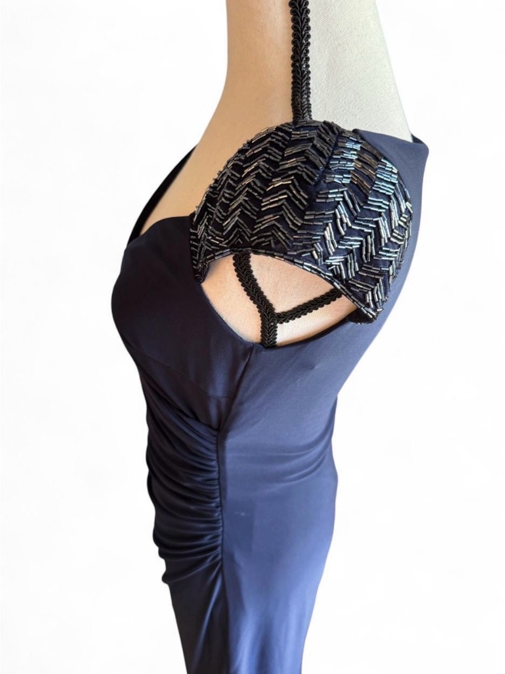 Lauren Ralph Lauren Navy Maxi Dress with Embellished Cap Sleeves - Picture 3 of 10